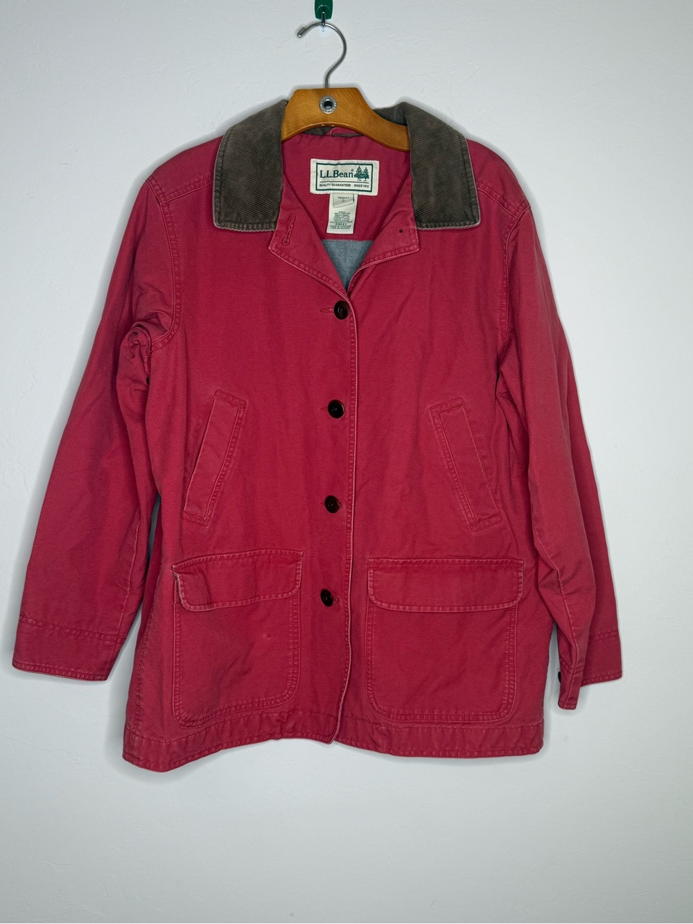 Vintage LL Bean Chore Coat Field Barn Jacket Womens L Petite Red Corduroy Collar